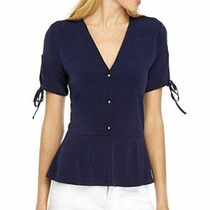 Michael Kors M True Navy Peplum Top NWT AK49